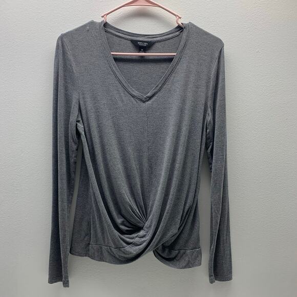 Simply Vera Wang Women's Medium Top Faux Wrap Lightweight Soft Grey Long Sleeve - Picture 1 of 8